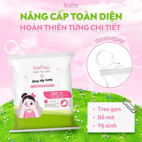 Combo 3 Bịch Bông Tẩy Trang Befou Cotton 252 Miếng - Siêu Mềm Mại, Không Xơ Bông, An Toàn Cho Da