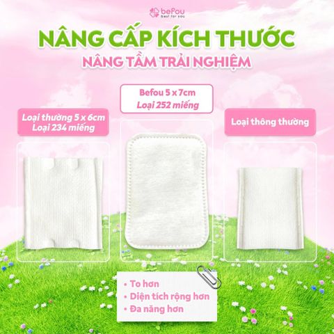 Combo 3 Bịch Bông Tẩy Trang Befou Cotton 252 Miếng - Siêu Mềm Mại, Không Xơ Bông, An Toàn Cho Da