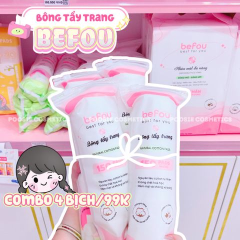 Combo 3 Bịch Bông Tẩy Trang Befou Cotton 252 Miếng - Siêu Mềm Mại, Không Xơ Bông, An Toàn Cho Da