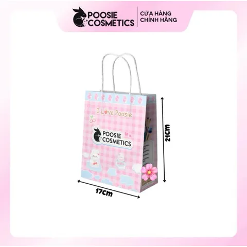 Túi Giấy Đựng Quà Dễ Thương Poosie Cosmetics Có Quai Xách - Túi Kraft Họa Tiết Hoạt Hình, Kích Thước 21x17x6cm