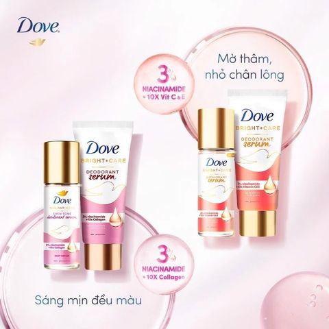 Serum Lăn Nách Dove Dry Serum 40ml - Dưỡng Sáng Khử Mùi với 3% Niacinamide & Vitamin C, Giảm Thâm & Thu Nhỏ Lỗ Chân Lông