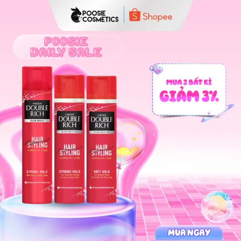 Keo Mousse Xịt Giữ Nếp Tóc Double Rich Professional 170ml - Tạo Kiểu Mượt Mà, Không Bết Dính, Hương Thơm Dễ Chịu