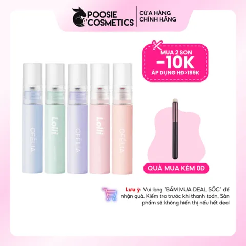 Son Kem Bóng Ofélia Lolli Glow Tint - Son Dưỡng Ẩm Bóng Mướt, Hiệu Ứng Lấp Lánh, Mùi Trà Đào, Nhiều Màu Sắc Cho Môi Quyến Rũ