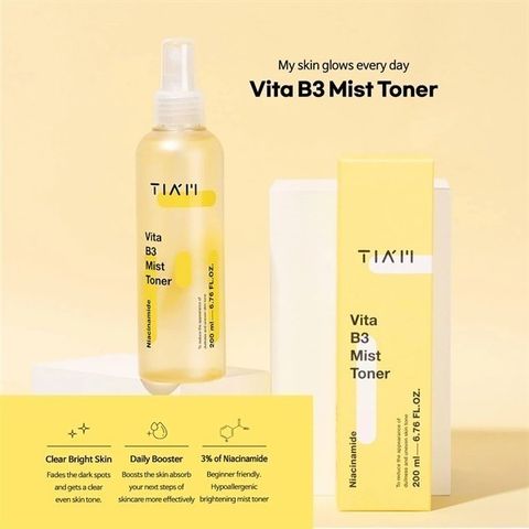 Serum Dạng Xịt Dưỡng Trắng Da TIAM Vita B3 Mist 200ml - Toner Căng Bóng, Làm Sáng, Chống Oxy Hóa Hàn Quốc