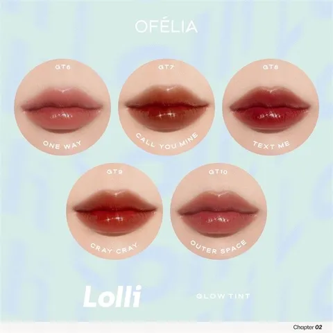 Son Kem Bóng Ofélia Lolli Glow Tint - Son Dưỡng Ẩm Bóng Mướt, Hiệu Ứng Lấp Lánh, Mùi Trà Đào, Nhiều Màu Sắc Cho Môi Quyến Rũ
