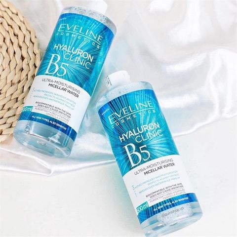 Nước Tẩy Trang Eveline Hyaluron Clinic B5 500ML - Dưỡng ẩm, Xóa sạch trang điểm và bụi bẩn, Phục hồi sức sống cho mọi loại da