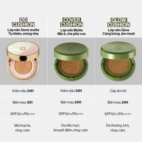 Phấn Nước Glamrr Q Long Wear DD Cushion Vegan - Che Phủ Cao, Chống Nắng SPF50+/PA+++ Cho Da Nhạy Cảm, 24 Giờ Mịn Màng