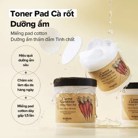 Miếng Pad Toner Làm Dịu Da SKINFOOD Cà Rốt Carotene - Cấp Ẩm và Làm Mát Da Nhạy Cảm (60 Miếng)