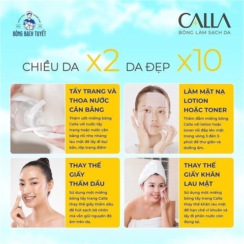 Bông Tẩy Trang Calla Bạch Tuyết - Bông Xơ Tự Nhiên Mịn Mà, An Toàn Dùng Làm Sạch Da Mặt Hàng Ngày, Tiết Kiệm Dung Dịch