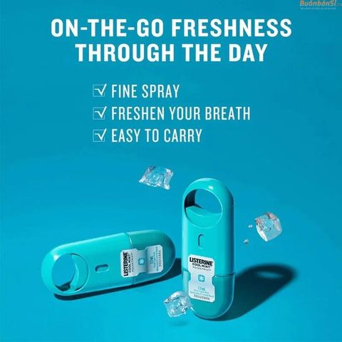 Xịt thơm miệng Listerine Cool Mint Pocketmist 7.7ml - Khử mùi hôi miệng, mang lại hơi thở thơm mát, tiện lợi mang đi mọi nơi