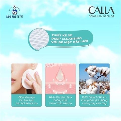 Bông Tẩy Trang Calla Bạch Tuyết - Bông Xơ Tự Nhiên Mịn Mà, An Toàn Dùng Làm Sạch Da Mặt Hàng Ngày, Tiết Kiệm Dung Dịch