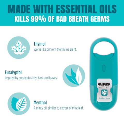 Xịt thơm miệng Listerine Cool Mint Pocketmist 7.7ml - Khử mùi hôi miệng, mang lại hơi thở thơm mát, tiện lợi mang đi mọi nơi