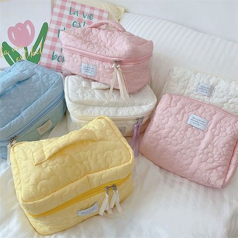 Túi Vải Hoa Đựng Mỹ Phẩm - Túi Makeup Độc Đáo, Chất Liệu Cotton Pha, Dung Tích Lớn, Phù Hợp Đi Du Lịch, Giải Pháp Ngăn Nắp
