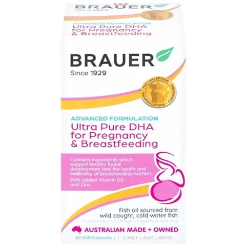 Viên uống hỗ trợ sức khỏe cho phụ nữ mang thai và cho con bú Brauer Ultra Pure DHA 60 viên - Bổ sung Omega-3 và Vitamin D3