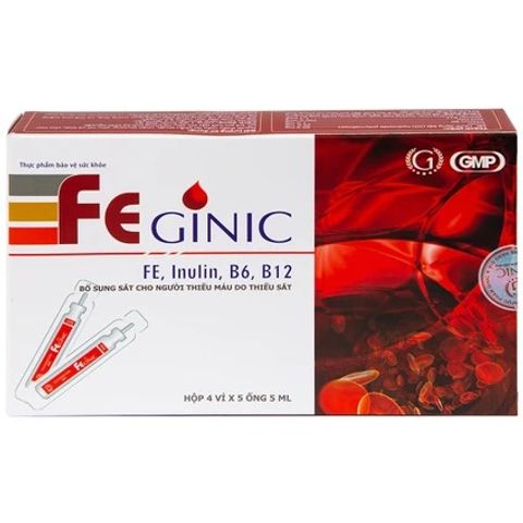 Dung dịch bổ sung sắt Feginic 4 vỉ x 5 ống x 5ml - Hỗ trợ cải thiện tình trạng thiếu máu cho phụ nữ mang thai và trẻ em.