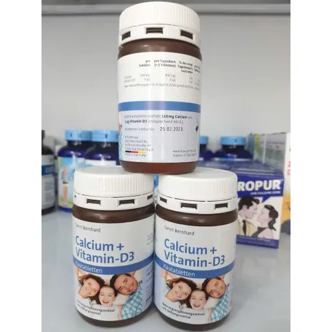 Viên Nhai Canxi và Vitamin D3 Sanct Bernhard - Bổ Sung Xương Khỏe, Hương Vị Cacao, Dùng Cho Trẻ Em và Người Lớn, 90 Viên/ Lọ