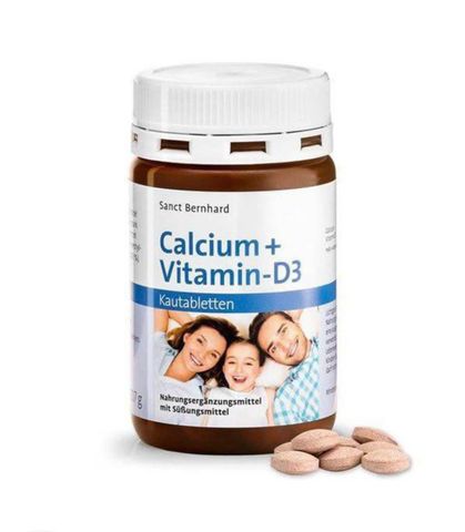 Viên Nhai Canxi và Vitamin D3 Sanct Bernhard - Bổ Sung Xương Khỏe, Hương Vị Cacao, Dùng Cho Trẻ Em và Người Lớn, 90 Viên/ Lọ