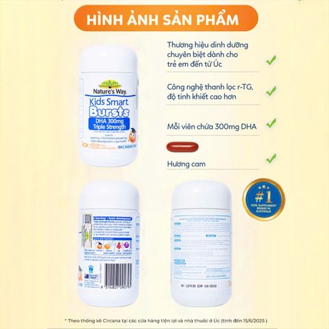 (Có tem) Viên Nhai Nature's Way Kids Smart Bursts DHA 300mg - Bổ Sung Trí Não Và Thị Lực Cho Trẻ 1-11 Tuổi, Vị Cam Ngon Miệng