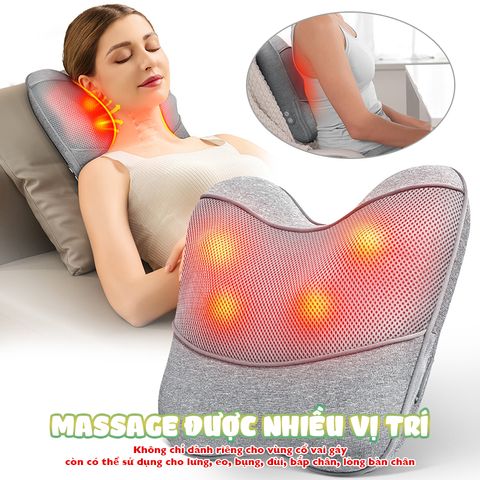 Gối Massage Lưng Cổ Vai Gáy Booster Boluojun BT-30 - Massage Nhiệt Hồng Ngoại, Pin Sạc Tiện Lợi, Thư Giãn Tại Nhà