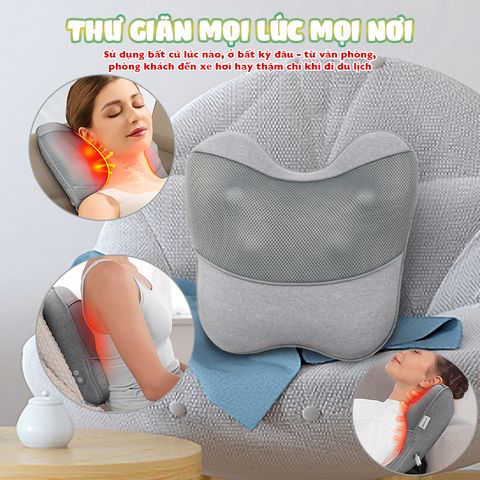 Gối Massage Lưng Cổ Vai Gáy Booster Boluojun BT-30 - Massage Nhiệt Hồng Ngoại, Pin Sạc Tiện Lợi, Thư Giãn Tại Nhà