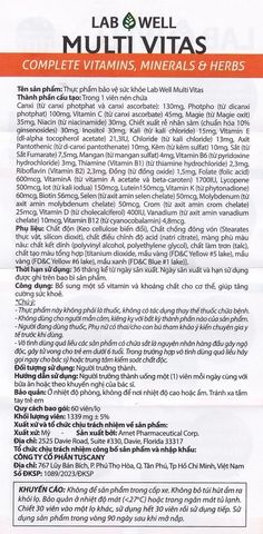 Viên Uống Bổ Sung Vitamin Tổng Hợp Multi Vitas Lab Well 60 Viên - Tăng Cường Sức Đề Kháng, Cải Thiện Năng Lượng, Dinh Dưỡng Toàn Diện
