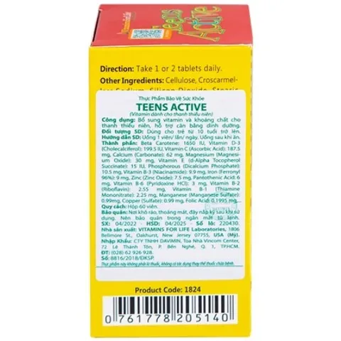 Viên Uống Bổ Sung Vitamin và Khoáng Chất Teens Active - Hỗ Trợ Phát Triển Toàn Diện cho Thanh Thiếu Niên (60 Viên)