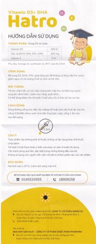 Dung dịch bổ sung Vitamin D3 + DHA Hatro (20ml) - Tăng đề kháng, giảm còi xương, phát triển xương chắc khỏe cho trẻ nhỏ