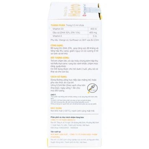 Dung dịch bổ sung Vitamin D3 + DHA Hatro (20ml) - Tăng đề kháng, giảm còi xương, phát triển xương chắc khỏe cho trẻ nhỏ