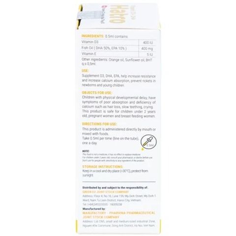 Dung dịch bổ sung Vitamin D3 + DHA Hatro (20ml) - Tăng đề kháng, giảm còi xương, phát triển xương chắc khỏe cho trẻ nhỏ