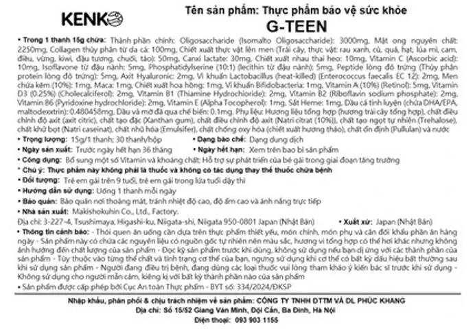Siro G-TEEN Kenko Bổ Sung Vitamin và Khoáng Chất Cho Bé Gái - Hỗ Trợ Tăng Trưởng Và Phát Triển Tối Ưu (30 Gói x 15g)