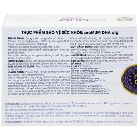 Viên uống bổ sung DHA proMUM Alg cho phụ nữ mang thai và cho con bú - Hỗ trợ phát triển não bộ và thị giác trẻ sơ sinh (3 vỉ x 10 viên)