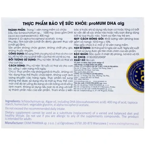 Viên uống bổ sung DHA proMUM Alg cho phụ nữ mang thai và cho con bú - Hỗ trợ phát triển não bộ và thị giác trẻ sơ sinh (3 vỉ x 10 viên)