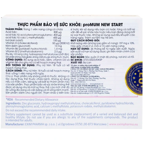 Viên Uống Bổ Sung ProMUM New Start - Acid Folic, Kẽm, Vitamin D Cho Phụ Nữ Kế Hoạch Mang Thai (2 Vỉ x 15 Viên)