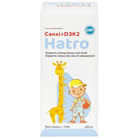 Siro Bổ Sung Canxi + D3K2 Hatro 120ml - Giúp Xương Răng Chắc Khỏe, Dinh Dưỡng Thiết Yếu Cho Trẻ Em và Phụ Nữ Có Thai