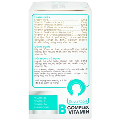Viên uống B Complex Vitamin Royal Care 60 viên - Giảm mệt mỏi, căng thẳng, bổ sung Magie và vitamin nhóm B, hỗ trợ sức khỏe tinh thần