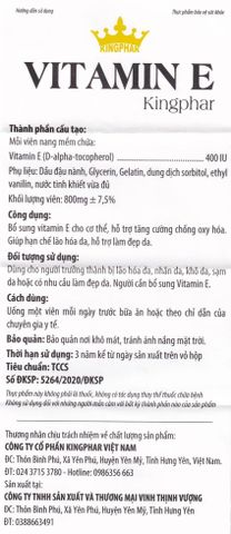 Viên uống Vitamin E Kingphar 400 IU - Bổ sung vitamin E hỗ trợ chống oxy hóa và làm đẹp da (4 vỉ x 10 viên)