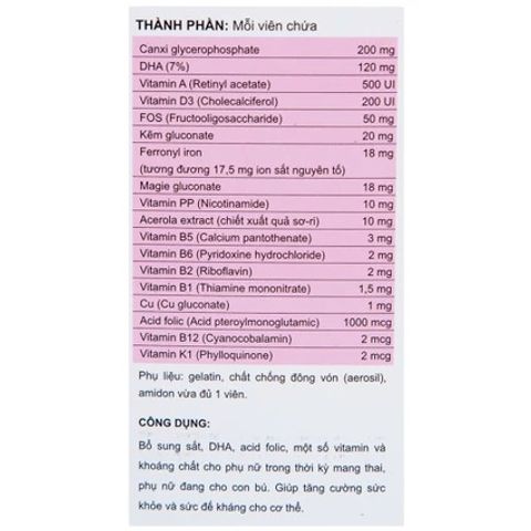 Viên uống bổ sung sắt, DHA, acid folic MaxPremum Naga Plus Vesta cho phụ nữ mang thai & cho con bú - 30 viên hỗ trợ sức khỏe mẹ & bé