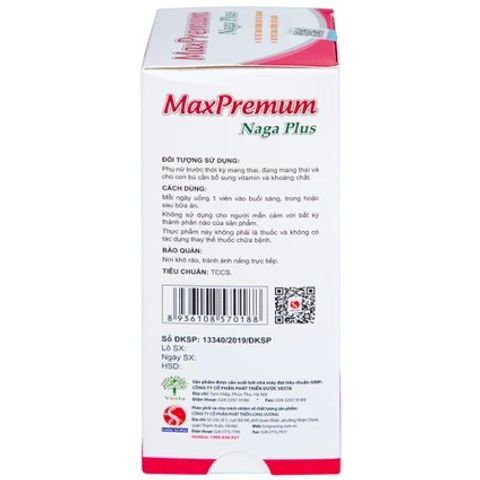 Viên uống bổ sung sắt, DHA, acid folic MaxPremum Naga Plus Vesta cho phụ nữ mang thai & cho con bú - 30 viên hỗ trợ sức khỏe mẹ & bé