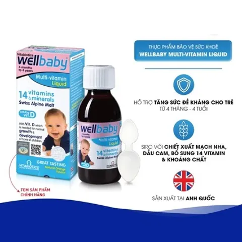 Siro Bổ Sung Vitamin và Khoáng Chất Wellbaby Multi-Vitamin Liquid 150ml - Hỗ Trợ Phát Triển Toàn Diện cho Trẻ Từ 6 Tháng Đến 4 Tuổi