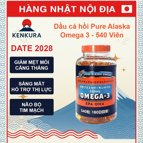 Dầu Cá Hồi Pure Alaska Omega 3 Nhật Bản - 540 Viên - Bổ Sung Omega-3, Tốt Cho Tim Mạch & Chức Năng Não Bộ