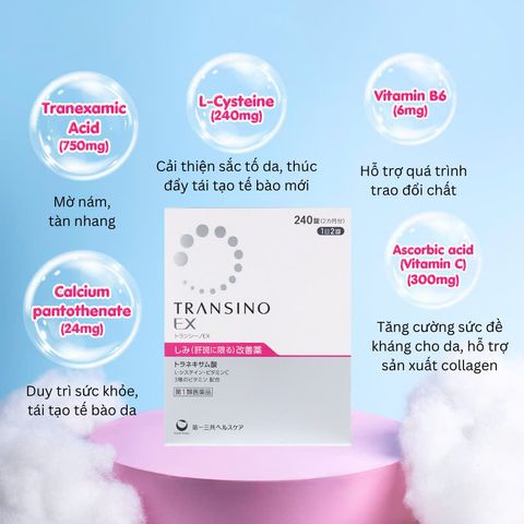 Viên Uống Giảm Nám Tàn Nhang Transino EX Whitening Nhật Bản - Hỗ Trợ Làm Sáng Da & Đều Màu - 240 Viên