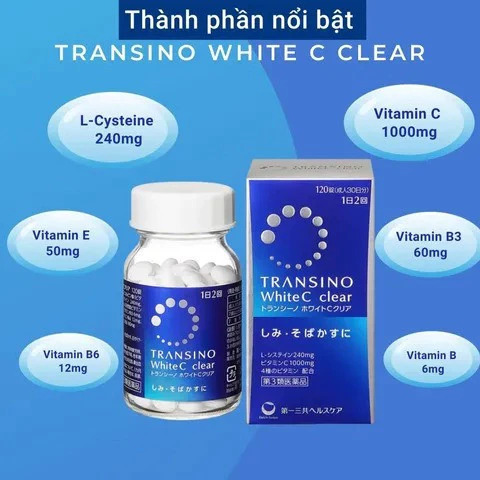 Viên Uống Trắng Da Transino Nhật Bản White C Clear - 120 Viên - Hỗ Trợ Da Sáng Mịn, Cải Thiện Sắc Da Từ Bên Trong