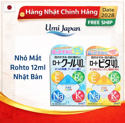 Nước Nhỏ Mắt Rohto Nhật Bản 12ml - Giảm Mỏi, Ngứa Mắt, Dưỡng Ẩm, Dễ Dàng Sử Dụng, Chăm Sóc Mắt Hàng Ngày, Sản Phẩm Chính Hãng