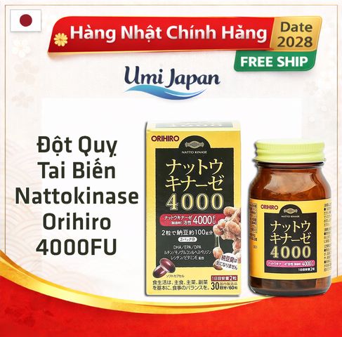 Nattokinase Orihiro Nhật Bản 4000FU - Viên Uống Hỗ Trợ Sức Khỏe Tim Mạch và Tuần Hoàn Máu - 60 Viên Bổ Sung Enzyme Tự Nhiên