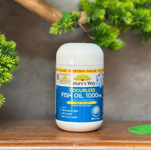 Dầu Cá Không Mùi Nature’s Way 1000mg - Omega-3 Pure, Hỗ Trợ Tim Mạch, Trí Não, Thị Giác, 60 Viên Hàng Úc
