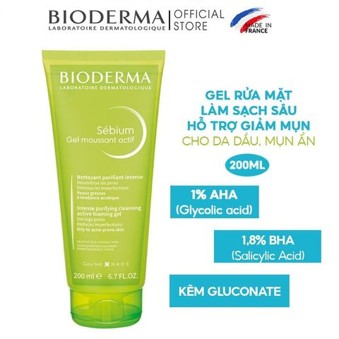 Gel Rửa Mặt Giảm Mụn Bioderma Sébium 200mL - Gel Cleansing Chống Mụn, Làm Sạch Sâu, Dành Cho Da Dầu và Dễ Bị Mụn