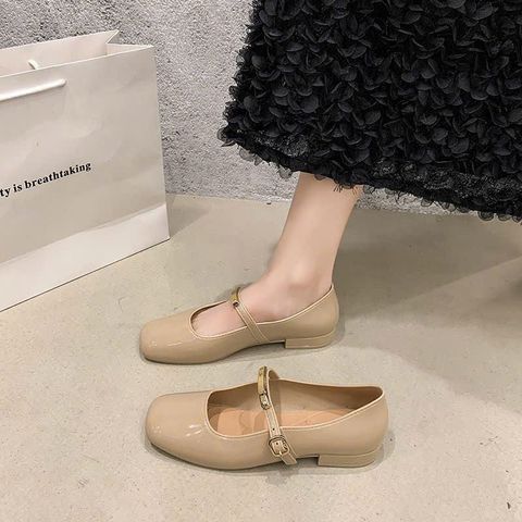 Giày Thời Trang Nữ Kem Đơn Giản - Gót Vuông Hàn Quốc Bằng PVC, Duy Nhất Cho Ngày Thường, Size 40