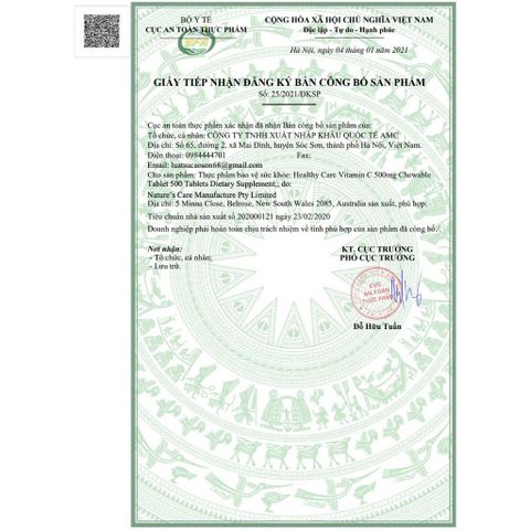 Viên Nhai Healthy Care Vitamin C 500mg - Tăng Cường Sức Đề Kháng, Làm Sáng Da, Mờ Thâm Nám - 500 Viên Nội Địa Úc