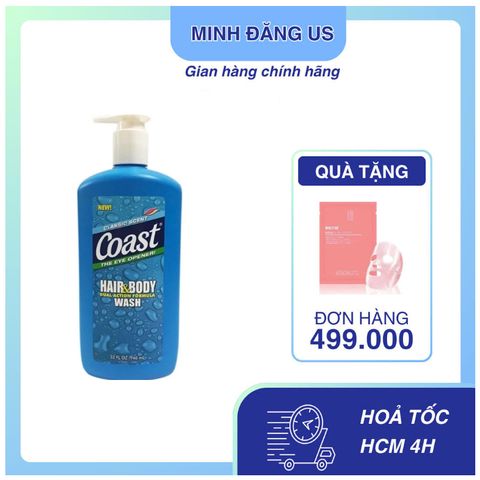 Sữa tắm gội Coast Mỹ 2in1 Hair And Body 946ml chai vòi dành cho Nam và Nữ