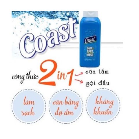Sữa tắm gội Coast Mỹ 2in1 Hair And Body 946ml chai vòi dành cho Nam và Nữ